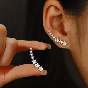 A Pair of Elegant and Sparkling Spliced Floral Copper Earrings