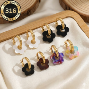 High-Quality Hypoallergenic Stainless Steel Golden Flower Earrings 316.1